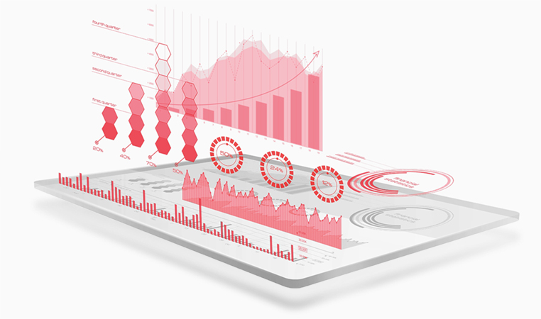 Tablet computer displaying graphs